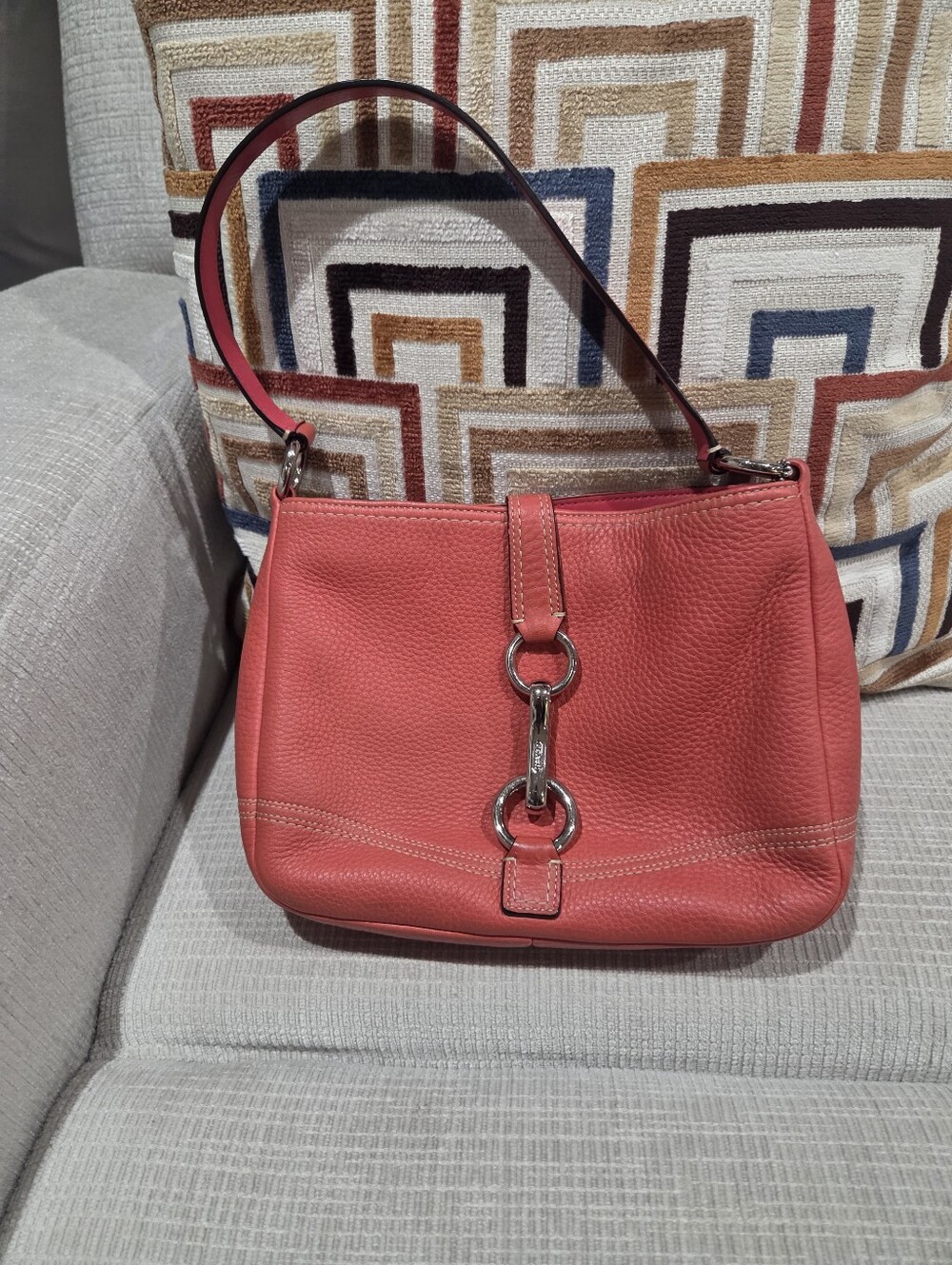 Coach Vintage Coral Hampton Silver Clip Lock Hobo Bag